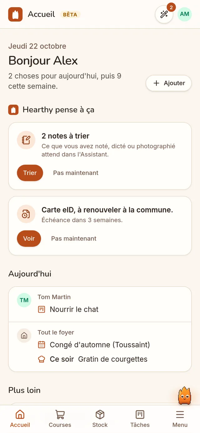 L'accueil de Hearthy : ce qu'il propose maintenant, et la journée de chacun