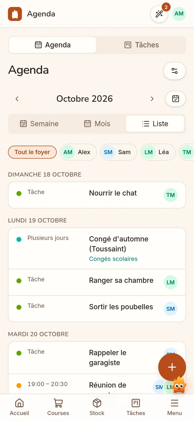 L'agenda du foyer, par personne