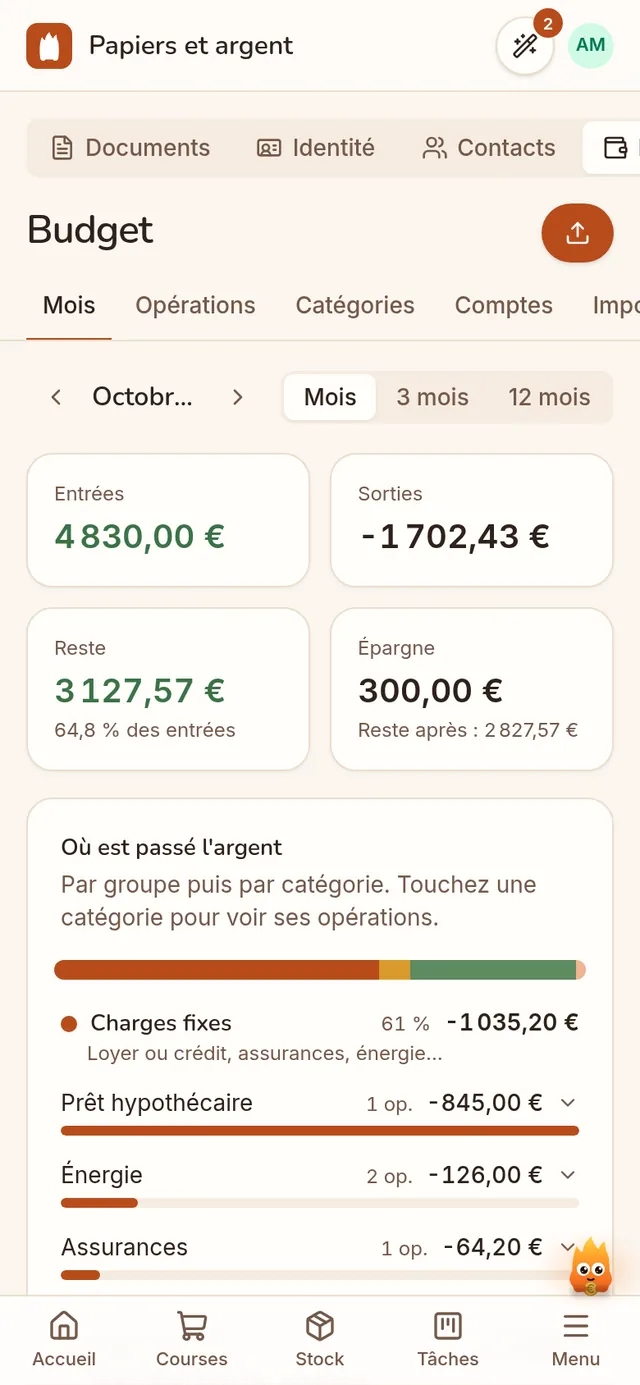 Le budget du mois : entrées, sorties, où va l'argent