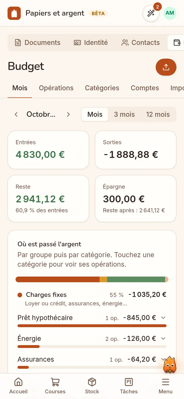 Le budget du mois : entrées, sorties, où va l'argent