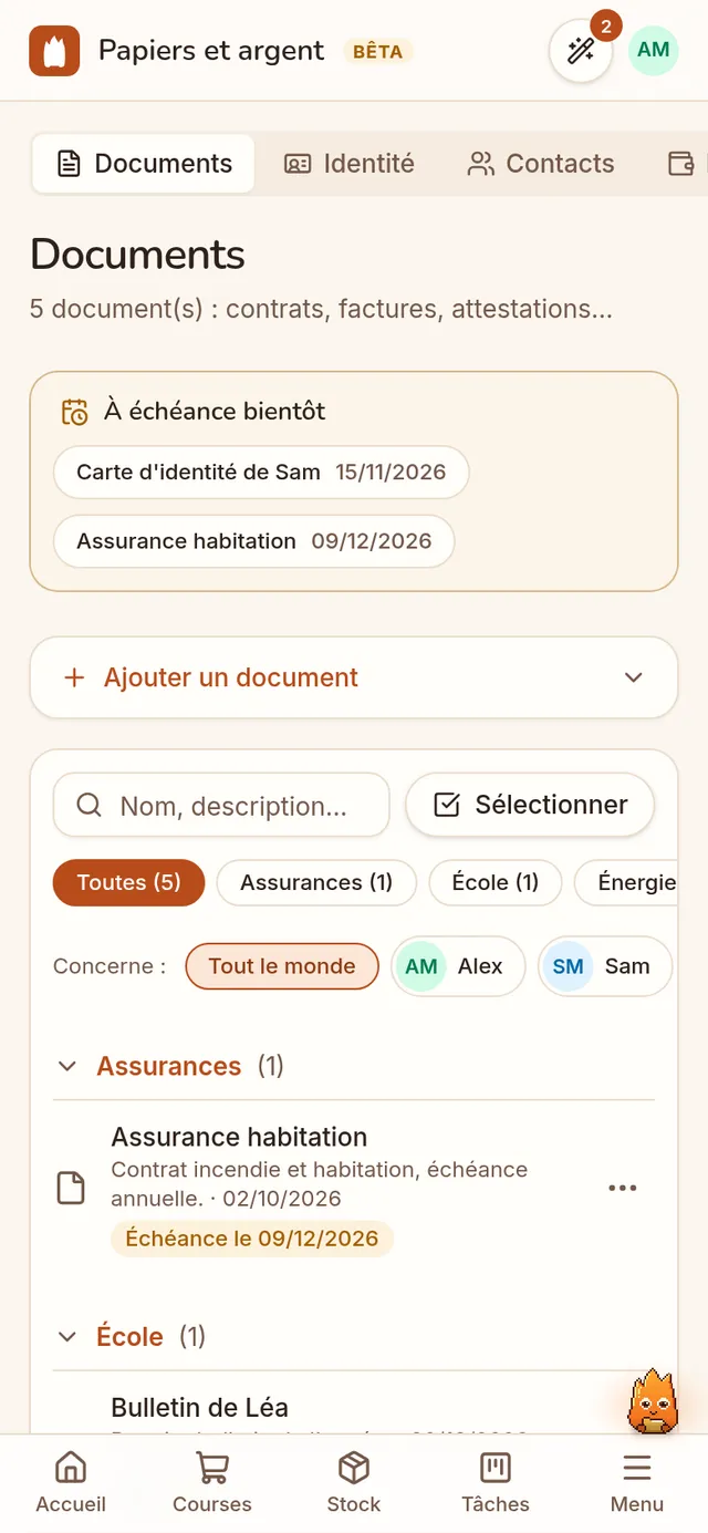 Les papiers du foyer et leurs échéances