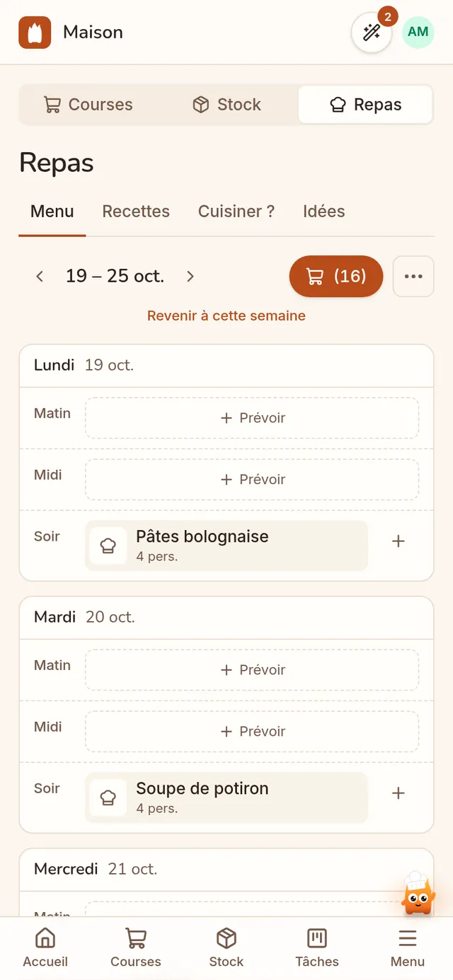 Le menu de la semaine