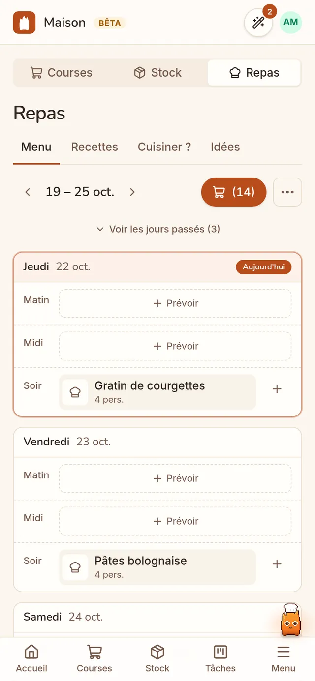 Le menu de la semaine